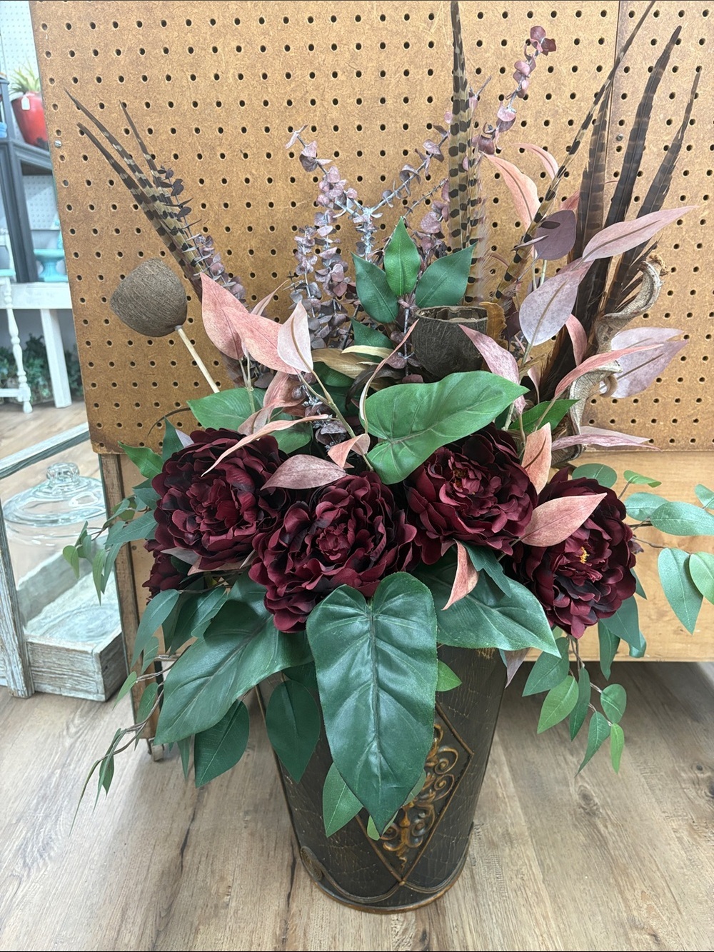 Artificial Burgundy Peony Floral Arrangement -
